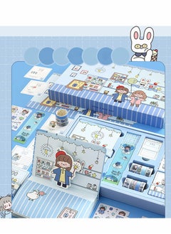 KASTWAVE Cartoon Memo Set, Washi Sticker, Ruler, Bookmark, 21 Days Habit, Notes Writing Pads Scrapbook with 7 Rolls Masking Tapes for Planning, 100 Day Countdown (Blue)  - Image 2