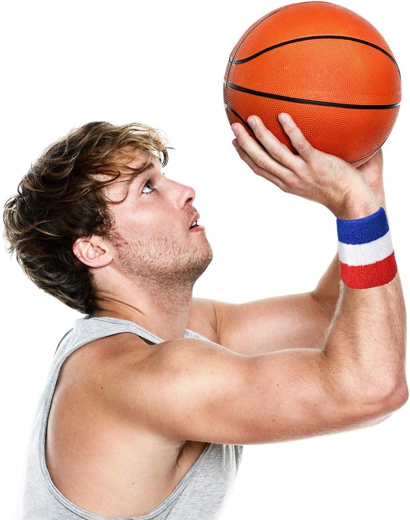 Bememo 15 Pcs Red White and Blue Sweatband Set for Men Women USA Striped Headband Football Wristband Sports Neon Accessories for 80s Costumes Cosplay Party Youth Basketball Tennis Running - Image 5