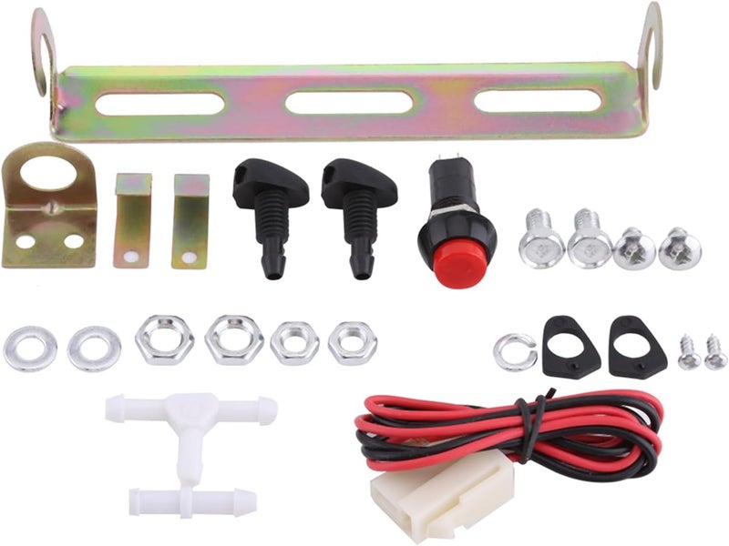 12V Universal Windshield Washer Pump Bag Kit for Classic Cars, with Jet Button Switch and Long Hose - Easy Installation, Durable Metal and Plastic, Efficient Cleaning - Image 4
