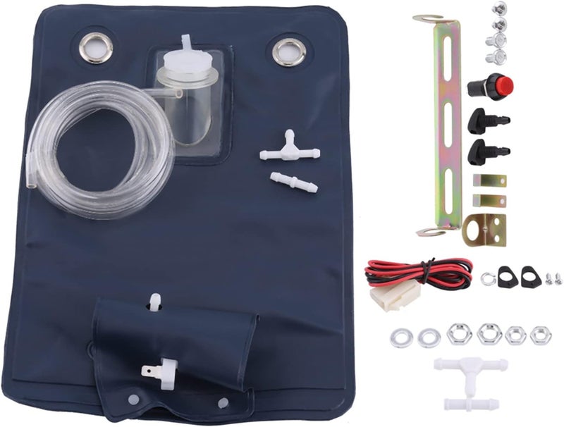 12V Universal Windshield Washer Pump Bag Kit for Classic Cars, with Jet Button Switch and Long Hose - Easy Installation, Durable Metal and Plastic, Efficient Cleaning - Image 2