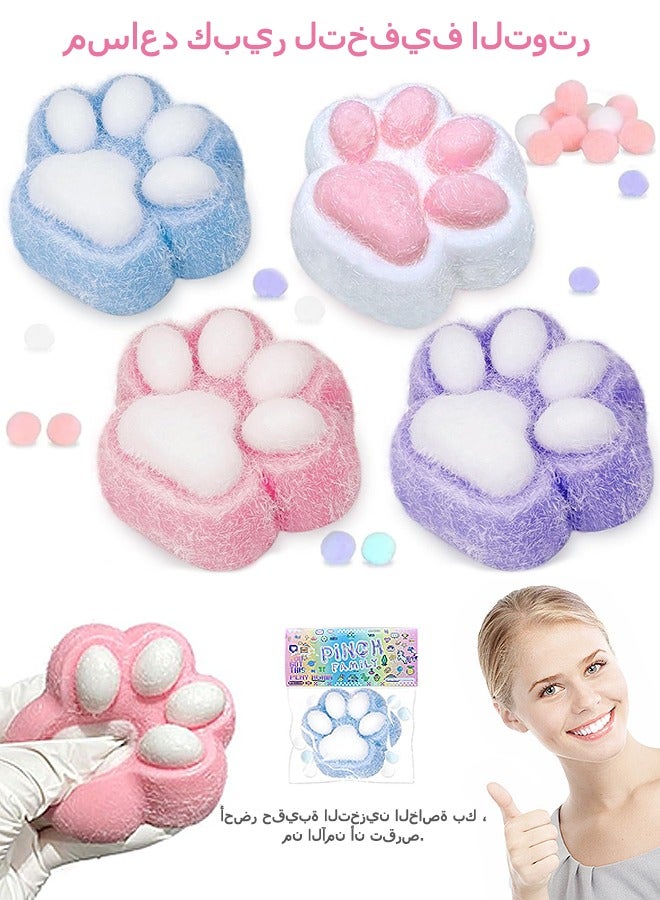 Beyond Squishy Cat Paw Squeeze Toys, 4 Pcs Novelty Furry Paws Fidget Toy, Sensory Toys for Adults Kids (Colorful)  - Image 1