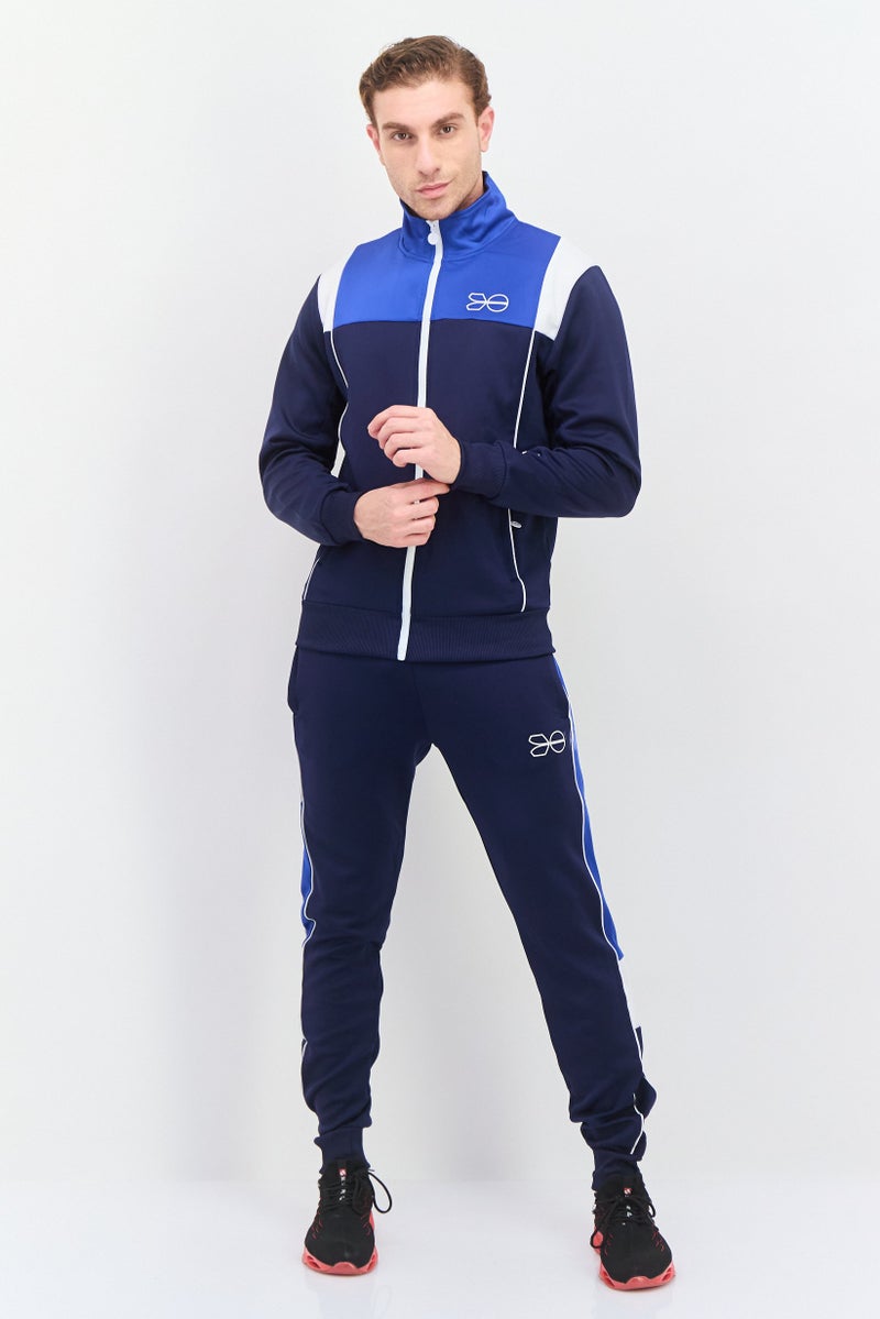 CROSSHATCH Men Sportswear Fit 2 Pieces Brand Logo Tracksuit, Blue Combo - Image 1
