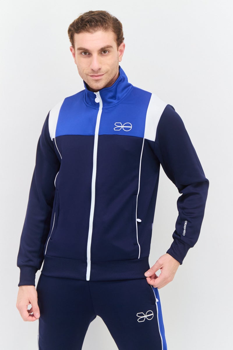 CROSSHATCH Men Sportswear Fit 2 Pieces Brand Logo Tracksuit, Blue Combo - Image 2