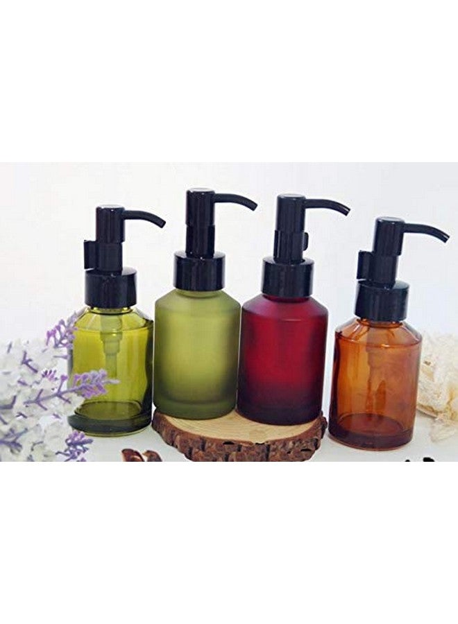 Elandy 1Pcs 60ml/2oz Portable Empty Refillable Frosted Glass Press Bottle Cosmetic Cleansing Oil Emulsion Essence Cream Lotion Essential Oil Pump Dispenser Vial Container Jars(Green) - Image 2