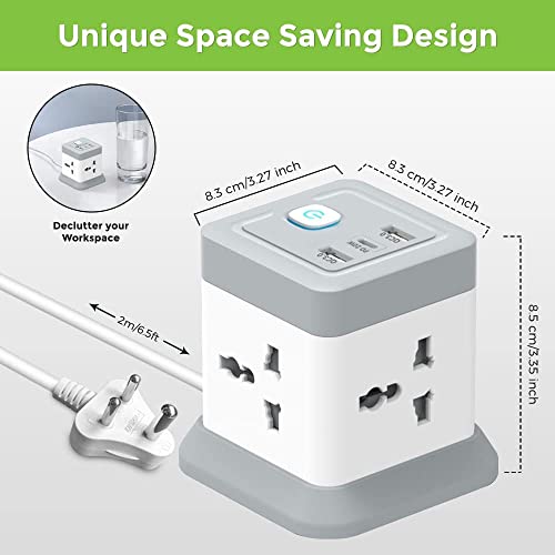 Magicwand Power Extension Cube with 2 USB-A & 1 USB-C Port & 4 Power Outlets with Voltage Protection - Image 2