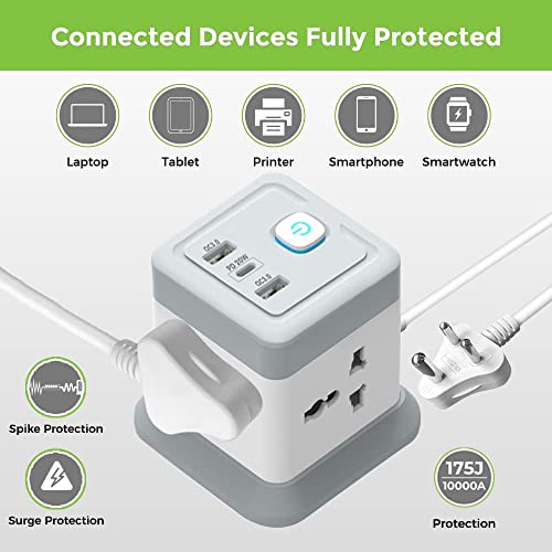 Magicwand Power Extension Cube with 2 USB-A & 1 USB-C Port & 4 Power Outlets with Voltage Protection - Image 4