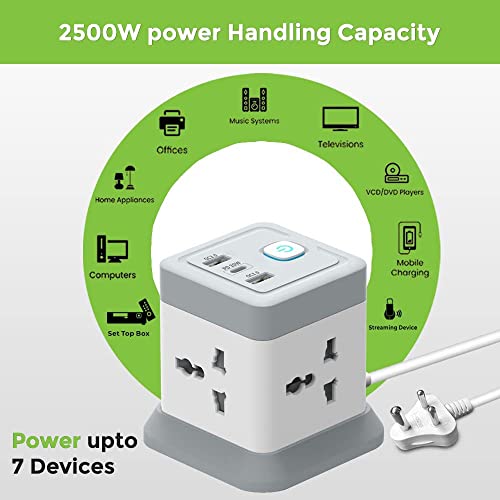 Magicwand Power Extension Cube with 2 USB-A & 1 USB-C Port & 4 Power Outlets with Voltage Protection - Image 3