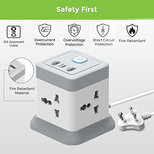 Magicwand Power Extension Cube with 2 USB-A & 1 USB-C Port & 4 Power Outlets with Voltage Protection - Image 5