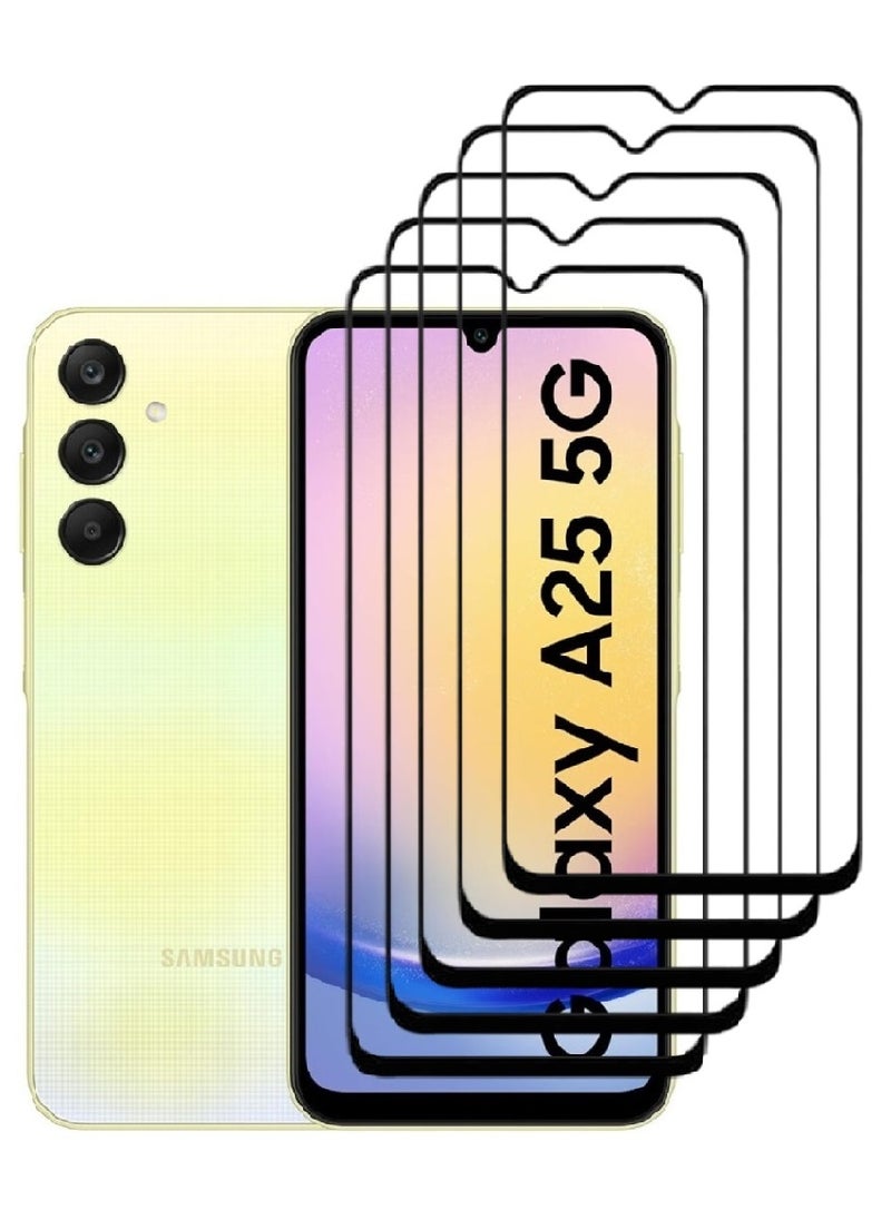 AINA 5 Pieces Tempered Glass Screen Protector 5D Designed For Samsung Galaxy A25 Full Glue Edge to Edge Full Screen Coverage And Bubble Free - Image 1