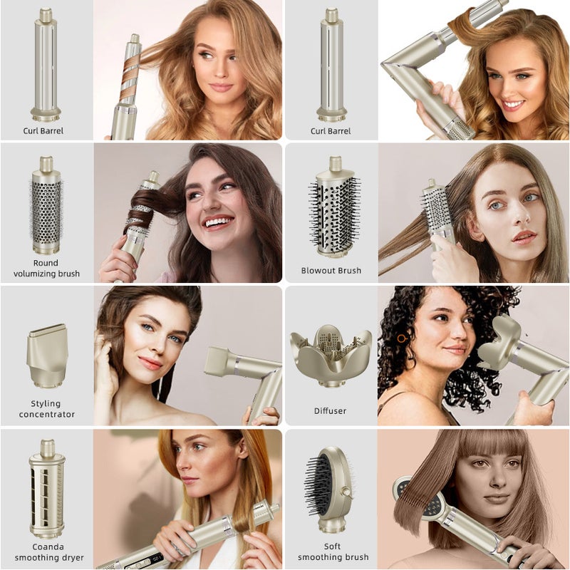 8-in-1 High-Speed Hair Dryer & Styling Brush Combo, 1300W-1400W, Negative Ions, Foldable - Image 4
