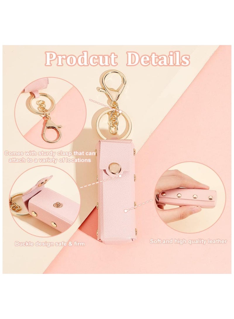 2pcs Chapstick Keychain Holder, 6 Inch PU Leather Lipstick Organizer Holder with Keychain Mini Lip Balm Travel Storage Case Portable Snap-On Lip Balm Sleeves for Women Gift, Pink - Image 4