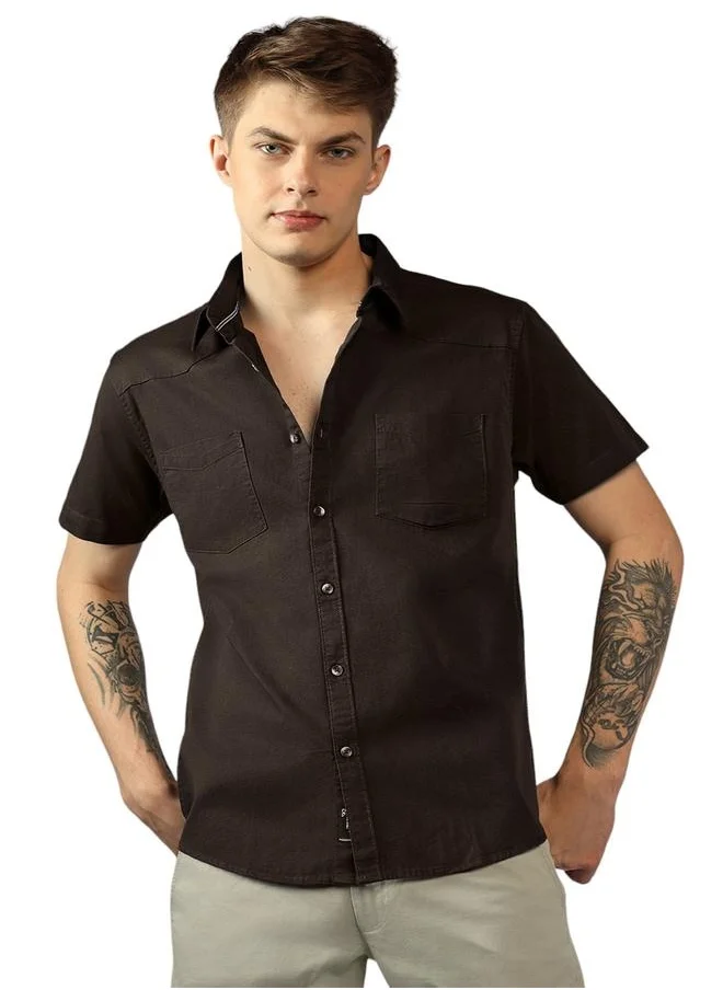 دينيس لينغو Regular Fit Brown Cotton Casual Shirt