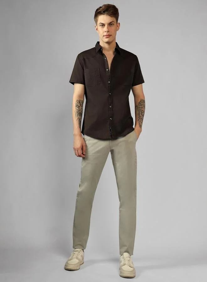 Dennis Lingo Regular Fit Brown Cotton Casual Shirt