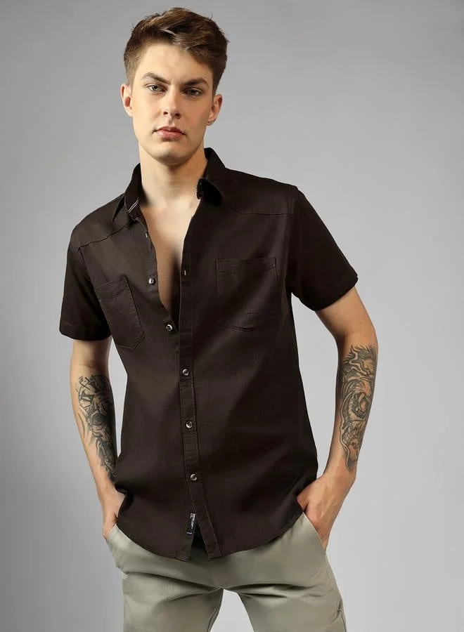 Regular Fit Brown Cotton Casual Shirt