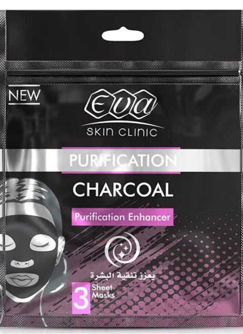 Eva skin Clinic Charcoal Purification Enhancer 3 sheet Mask 42 Ml