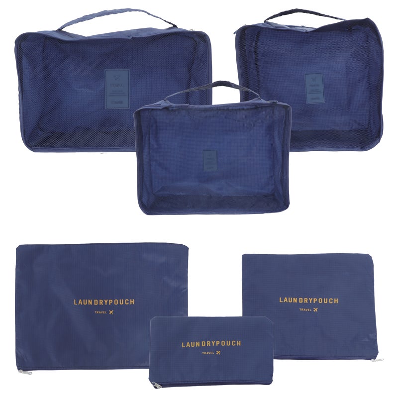 6pcs Travel Packing Bag Space Saver Bags Cubes System Durable Travel Luggage Packing Organizers Clothes Storage Bag with Laundry Bag (Dark Blue) - Image 3