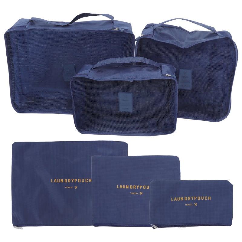 6pcs Travel Packing Bag Space Saver Bags Cubes System Durable Travel Luggage Packing Organizers Clothes Storage Bag with Laundry Bag (Dark Blue) - Image 1