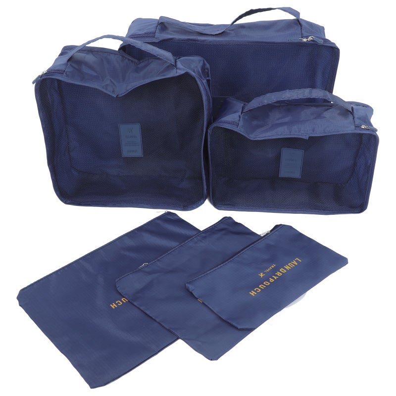 6pcs Travel Packing Bag Space Saver Bags Cubes System Durable Travel Luggage Packing Organizers Clothes Storage Bag with Laundry Bag (Dark Blue) - Image 4