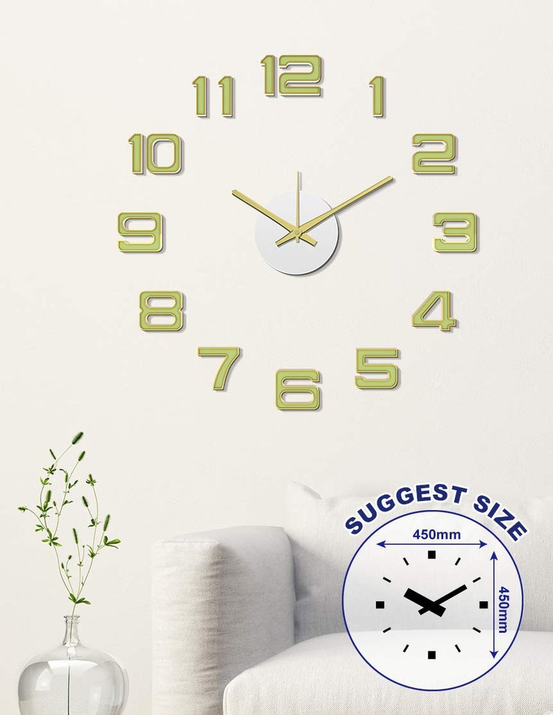 Shopper52 DIY Wall Clock 3D Sticker Home Office Decor Wall Clock (Covering Area : 45cm * 45cm) - DIYM07-GOLD-S - Image 1