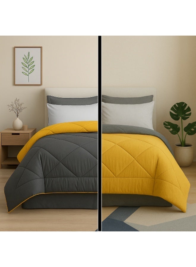طيبة اشترى قطعه واحصل على الاخرى مجانا، لحاف دبل فيس شتوي وجهين، طيبه، 160*235 سم، جراي& يلو ، قطعتين - Image 3
