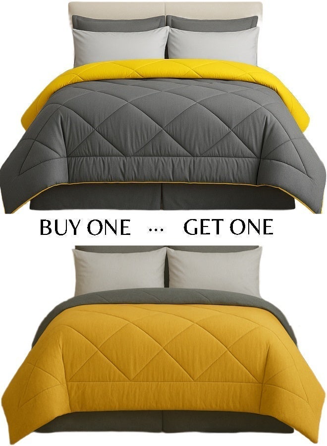 طيبة اشترى قطعه واحصل على الاخرى مجانا، لحاف دبل فيس شتوي وجهين، طيبه، 160*235 سم، جراي& يلو ، قطعتين - Image 1