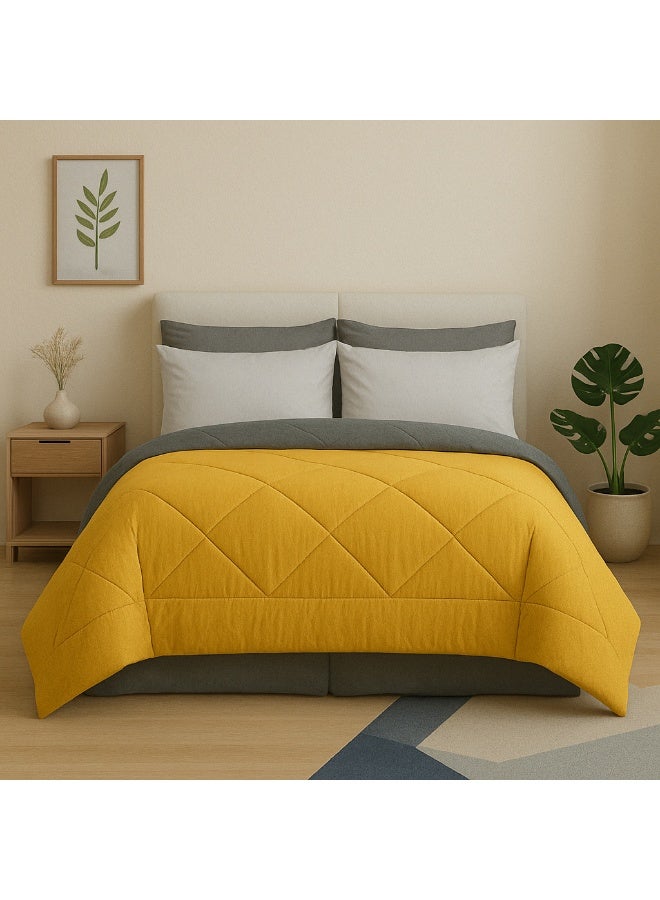 طيبة اشترى قطعه واحصل على الاخرى مجانا، لحاف دبل فيس شتوي وجهين، طيبه، 160*235 سم، جراي& يلو ، قطعتين - Image 4