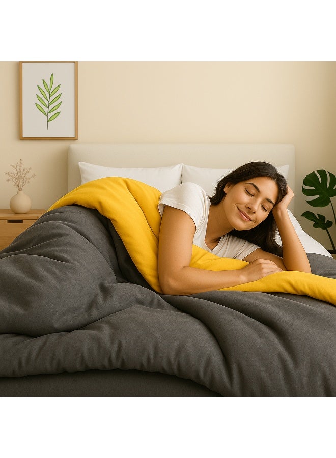 طيبة اشترى قطعه واحصل على الاخرى مجانا، لحاف دبل فيس شتوي وجهين، طيبه، 160*235 سم، جراي& يلو ، قطعتين - Image 5