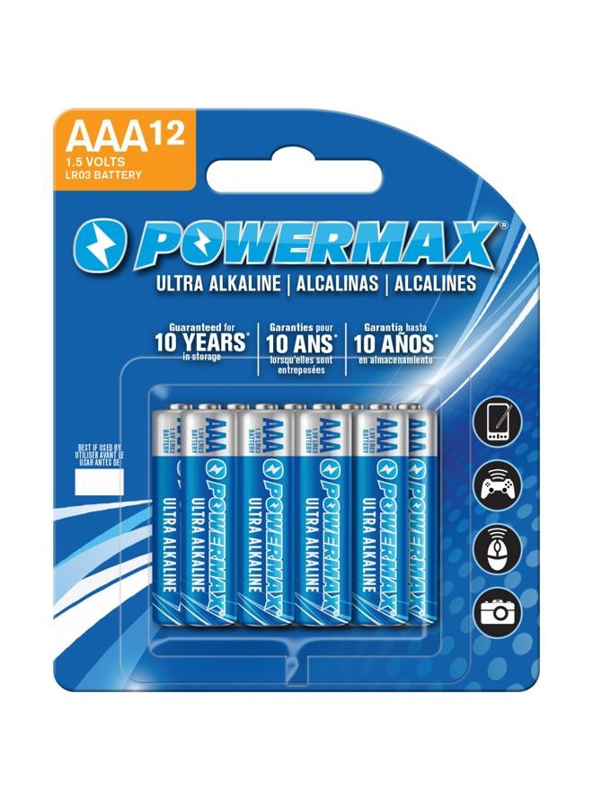 PowerMax 12-Count Triple AAA Batteries, Ultra Long Lasting Alkaline Battery Blister Pack, 10-Year Shelf Life - Image 1