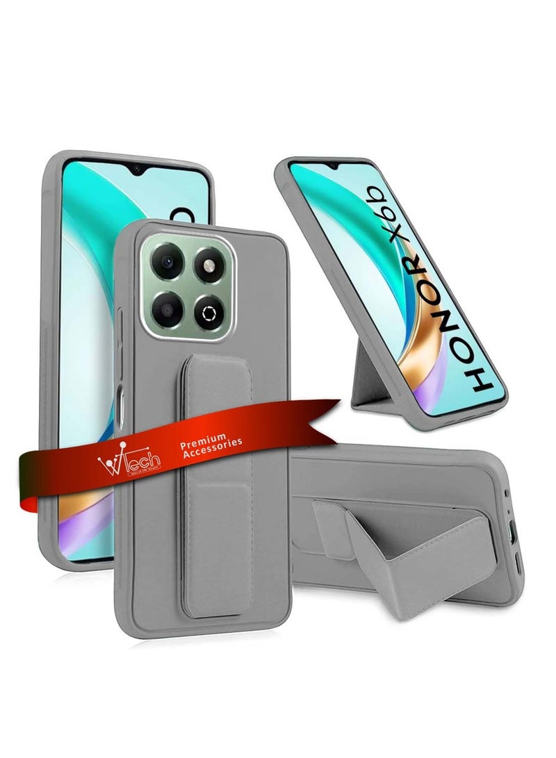 Wtech Honor X6b 4G 2024 Hand Grip Foldable Magnetic Kickstand Wrist Strap Finger Grip With Built-In Iron Case Cover - Grey - Image 1