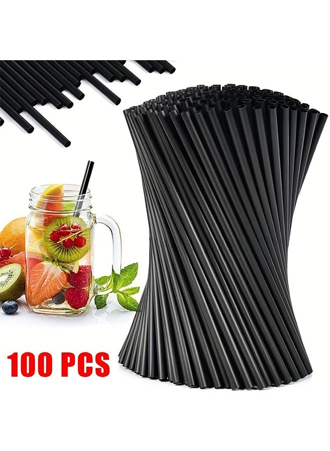 100 قطعة من القش الأسود، قش بلاستيكي قابل للتصرف للشرب من القهوة والعصائر والمشروبات الباردة، قش للتحريك القهوة، قش بلاستيكي غير مغلف للحفلات والمنزل والسفر، خالٍ من مادة BPA - Image 1