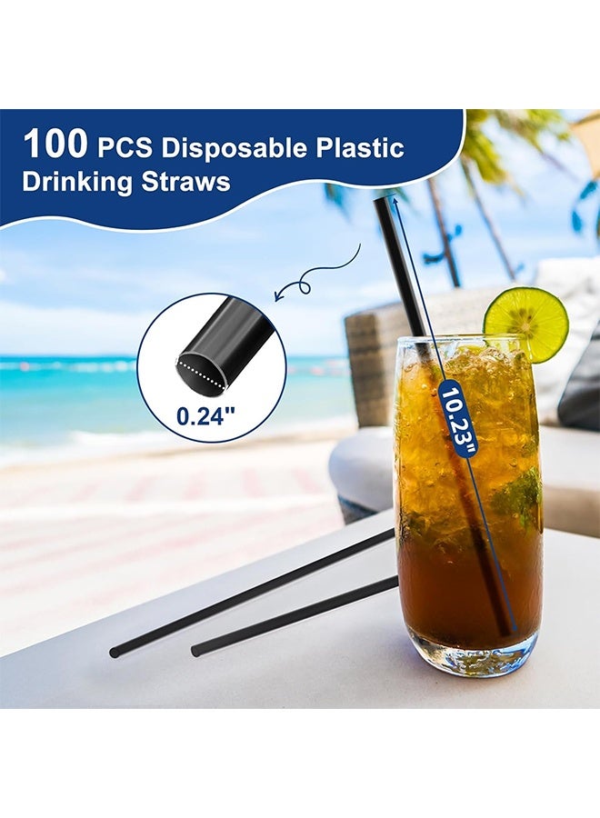 100 قطعة من القش الأسود، قش بلاستيكي قابل للتصرف للشرب من القهوة والعصائر والمشروبات الباردة، قش للتحريك القهوة، قش بلاستيكي غير مغلف للحفلات والمنزل والسفر، خالٍ من مادة BPA - Image 2