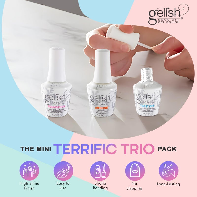 Gelish Mini Terrific Trio Collection 9 mL Soak Off Gel Nail Polish Kit with pH Bond, Foundation Base, and Top It Off - Image 2