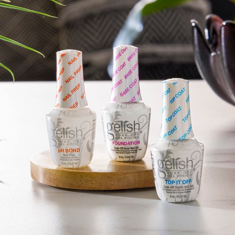 Gelish Mini Terrific Trio Collection 9 mL Soak Off Gel Nail Polish Kit with pH Bond, Foundation Base, and Top It Off - Image 4