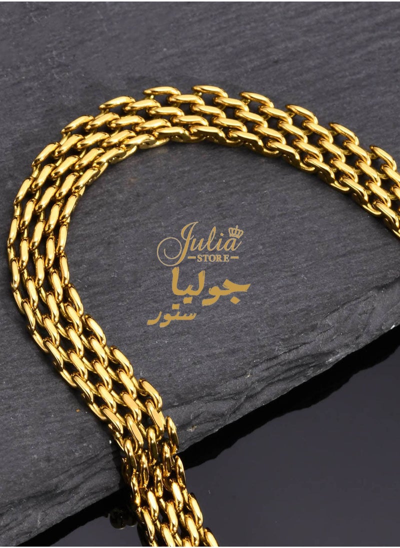 Julia Store 18k Gold Italian Mesh Link Chain Stainless Steel Bismarck Curb Bracelet Herringbone Braided 4.4 mm Jewelry Gift for Women Shiny Surface  - Image 1