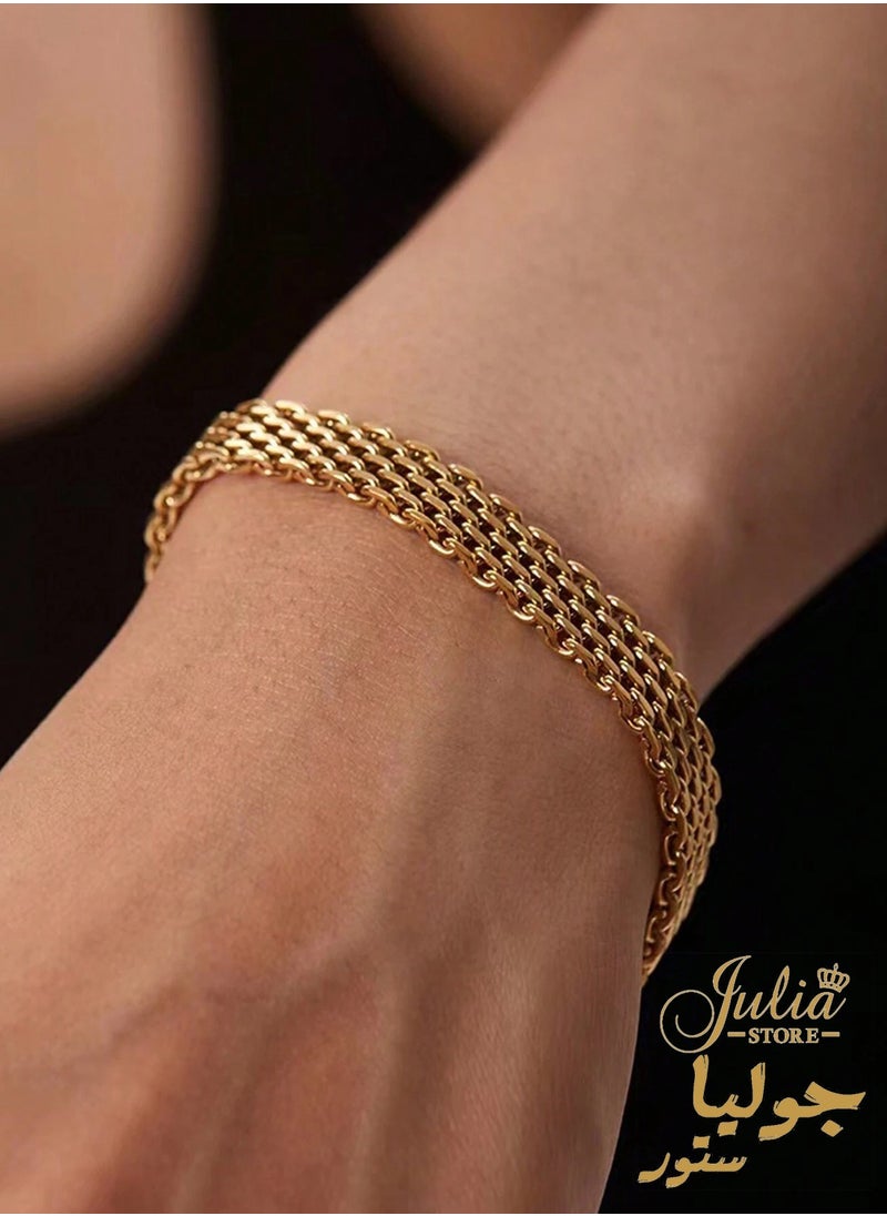 Julia Store 18k Gold Italian Mesh Link Chain Stainless Steel Bismarck Curb Bracelet Herringbone Braided 4.4 mm Jewelry Gift for Women Shiny Surface  - Image 4