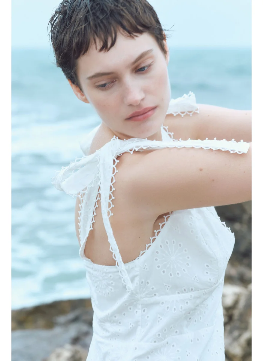 H&M Broderie Anglaise Tie-Strap Dress