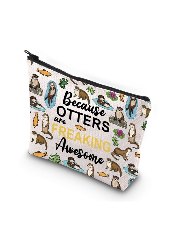 WCGXKO Sea Otter Gifts Otter Lover Gift Because Otters Are Freaking Awesome Zipper Pouch Makeup Bag (OTTERS) - Image 1