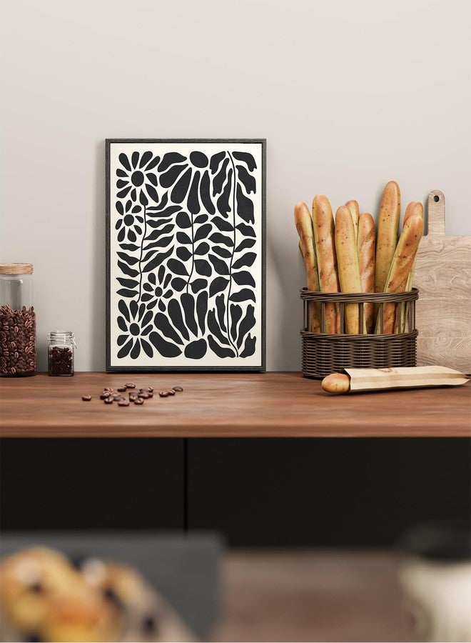 ARPEOTCY فن الجدران على قماش بإطار أسود من ARPEOTCY، فن جدران زهور تجريدي بالأبيض والأسود، صور نباتية عتيقة لتزيين المنزل، لوحات قماشية من منتصف القرن لفن غرفة النوم وغرفة المعيشة 12x16 بوصة - Image 5