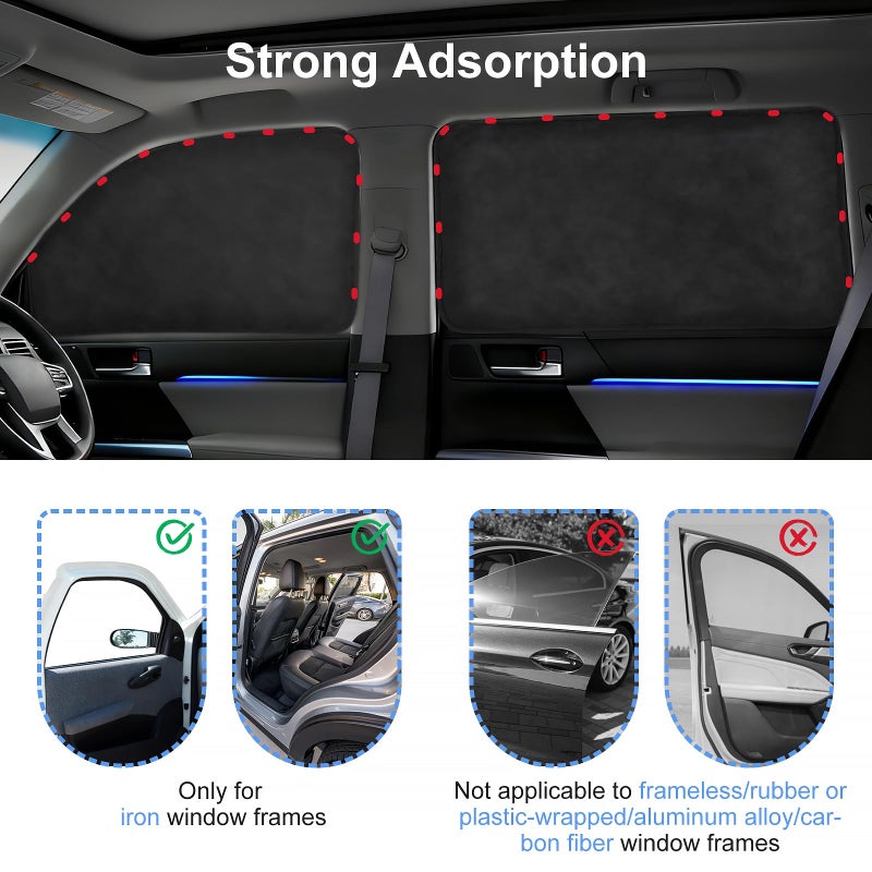 XCBYT Suede Car Window Shades for Side Windows, 4-Pack Ultra-Soft Magnetic Car Curtains, 100% Light Blocking Window Covers for Privacy, Baby Care, Camping & Road Trips - Image 4
