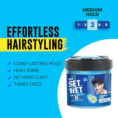 Set Wet Styling Hair Gel for Men - Casually Cool, 250gm | Medium Hold, High Shine | For Medium to Long Hair |No Alcohol, No Sulphate - Image 3