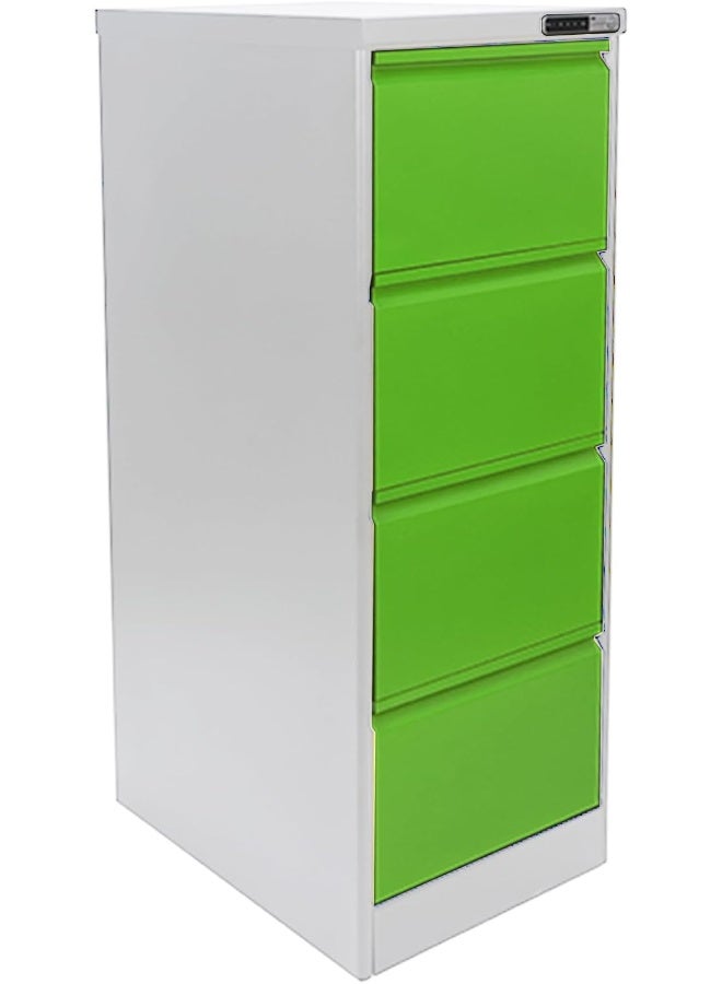 RIGID Curved Steel Vertical File Cabinet | Filing Drawers with 4 drawers & Electnic Digital Lock | Metal Storage Organizer for Home and Office (Grey & Green,63D x 46.5W x 133H CM) Fully Assembled - Image 1