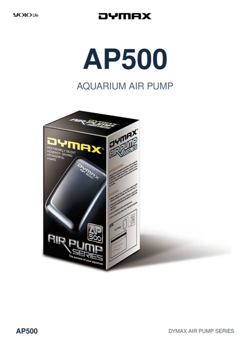 Dymax AP 500 Air Pump 2 Outlets, Quiet Aeration Aquarium Air Pump, Reliable Fish Tank Aerator, for Fresh Water, Saltwater, Home Aquariums - Image 1