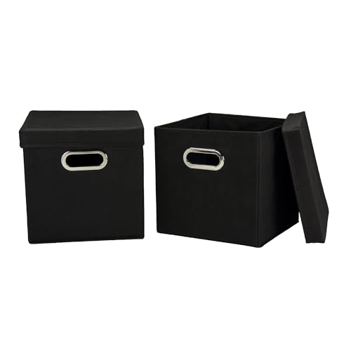 Household Essentials 34-1 Decorative Storage Cube Set with Removable Lids | Black | 2-Pack - Image 4