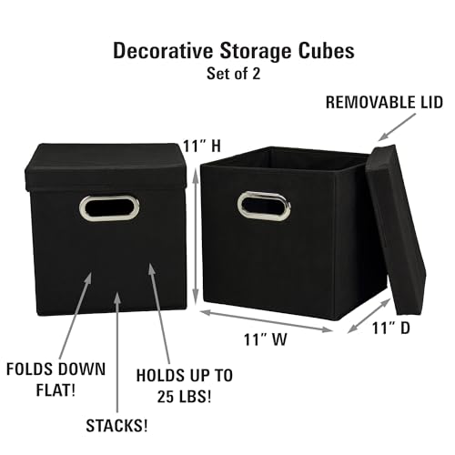 Household Essentials 34-1 Decorative Storage Cube Set with Removable Lids | Black | 2-Pack - Image 3