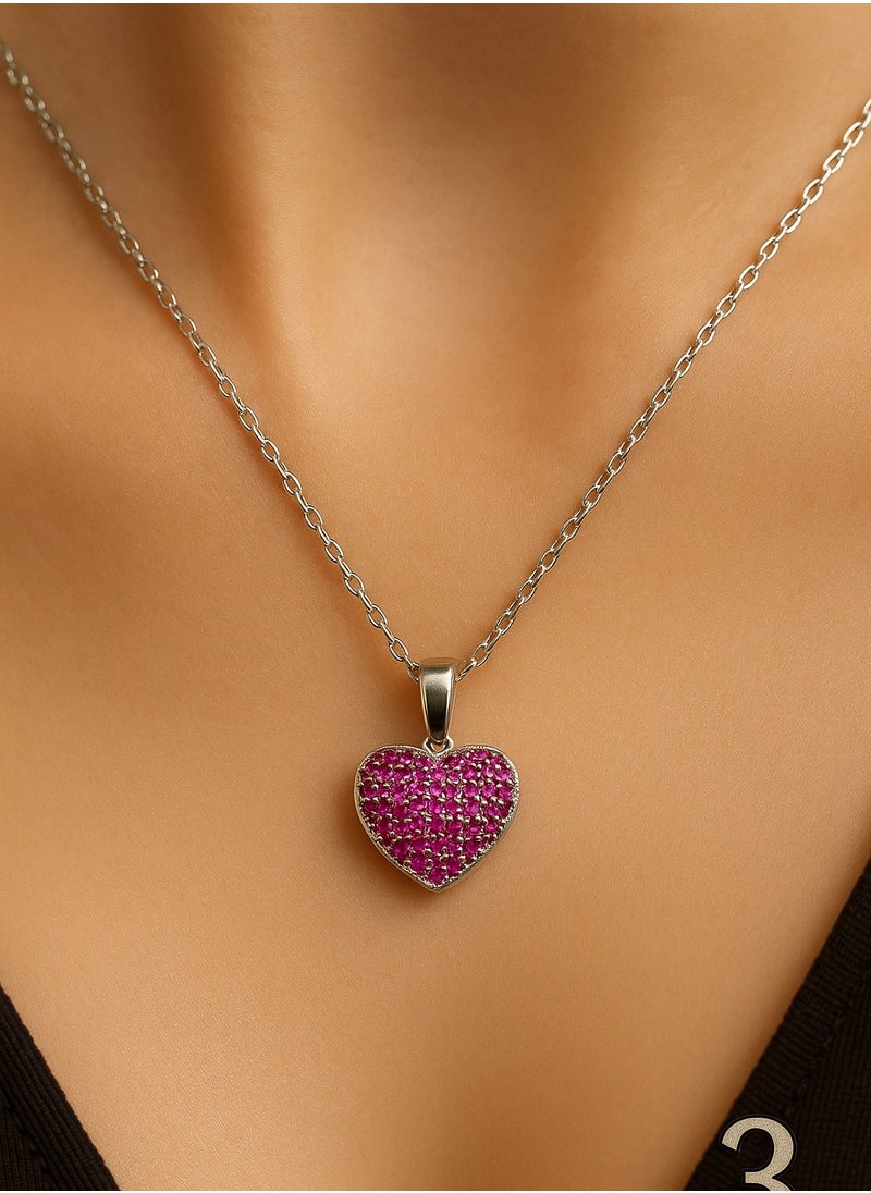 3Diamonds Platinum Plated Pink Heart Pendant Necklace – Elegant Jewelry for Women  - Image 4