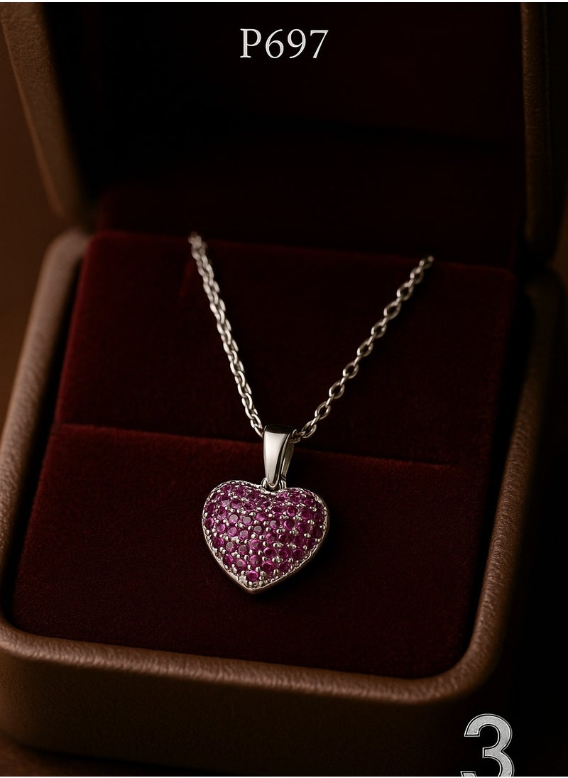 3Diamonds Platinum Plated Pink Heart Pendant Necklace – Elegant Jewelry for Women  - Image 1