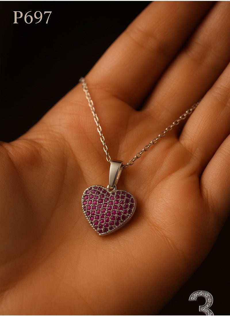 3Diamonds Platinum Plated Pink Heart Pendant Necklace – Elegant Jewelry for Women  - Image 2
