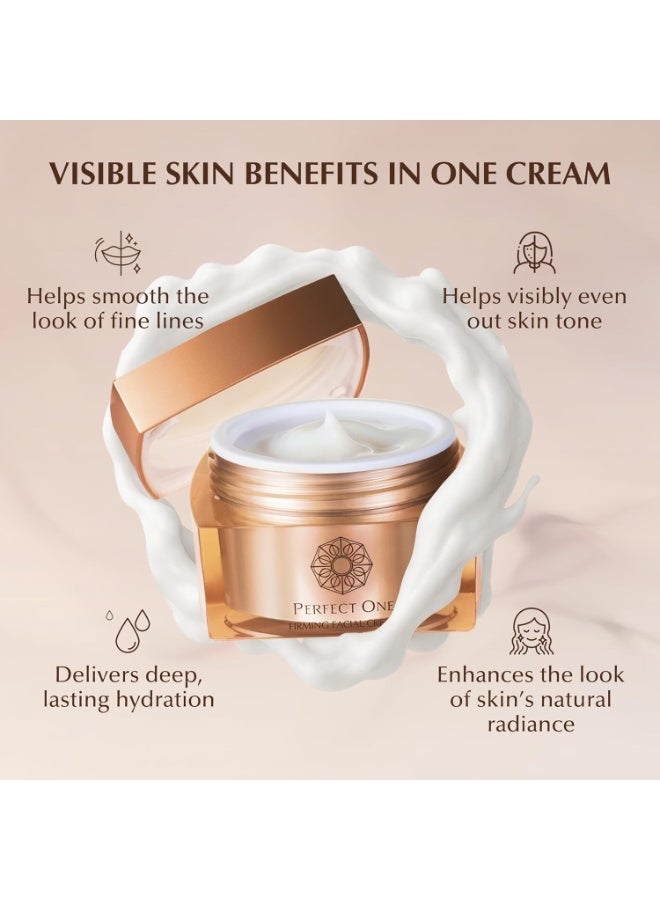 perfect one كريم الوجه المثالي المشدود مع النياسيناميد والكولاجين وحمض الهيالورونيك - كريم مضاد للشيخوخة يوميًا - 5 في 1: سيروم، مرطب، كريم للعين، برايمر، وقناع لجميع أنواع البشرة - 1.76 أونصة - Image 4