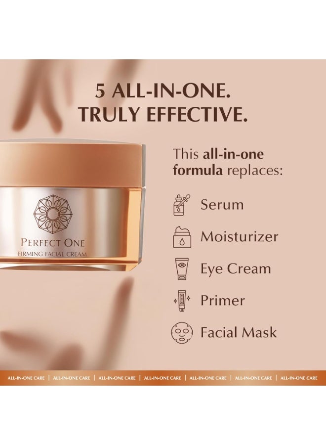 perfect one كريم الوجه المثالي المشدود مع النياسيناميد والكولاجين وحمض الهيالورونيك - كريم مضاد للشيخوخة يوميًا - 5 في 1: سيروم، مرطب، كريم للعين، برايمر، وقناع لجميع أنواع البشرة - 1.76 أونصة - Image 3