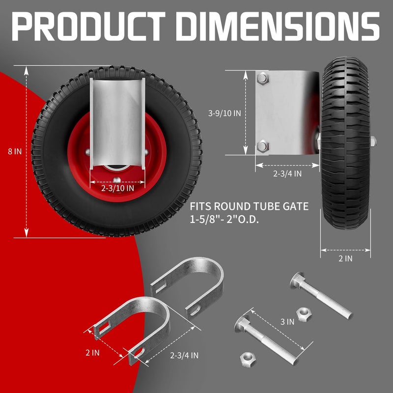 USCaster 8 Inch Gate Wheel â€“ Caster for 1-5/8" to 2-1/2" Round Tube Gates, 300 lb Capacity, Includes Screws & Wrenches (1 Pack) - Image 5
